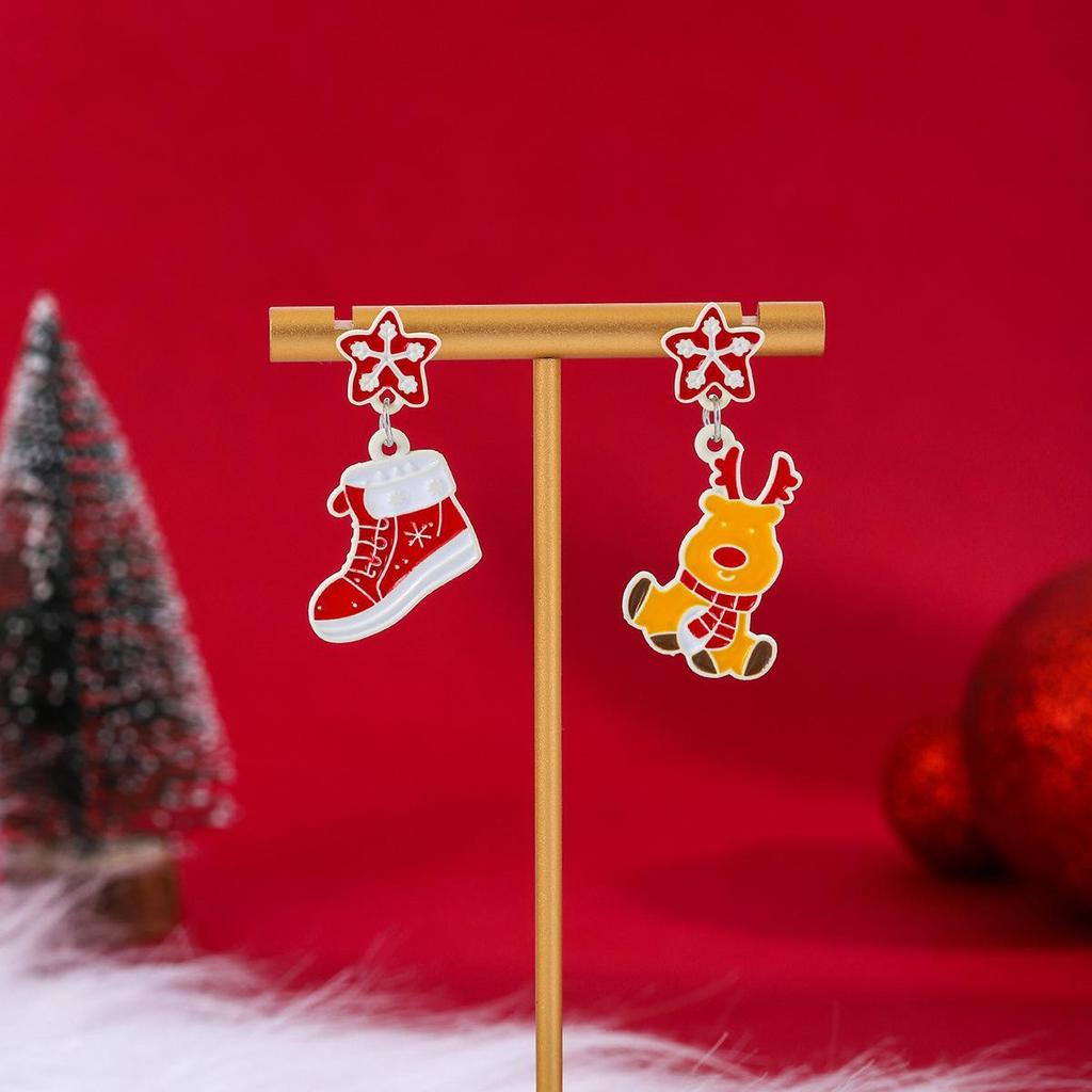 Grenzüberschreitende festliche asymmetrische Ohrringe mit Weihnachtsmann und Rentier