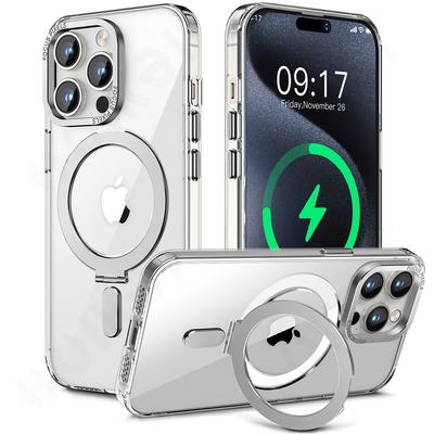 Capa para iPhone 15 14 13 12 11 Pro Max com suporte MagSafe fosco rígido traseiro silicone macio fino carregamento sem fio capa com suporte