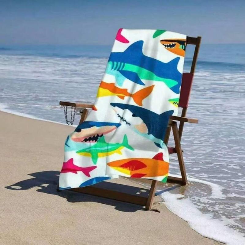 Vibrant Shark Print Beach Towel Pool Towel Set Waterproof Outdoor Ocean Summer Picnic Mat for Home Decor Kids Gift Novelty