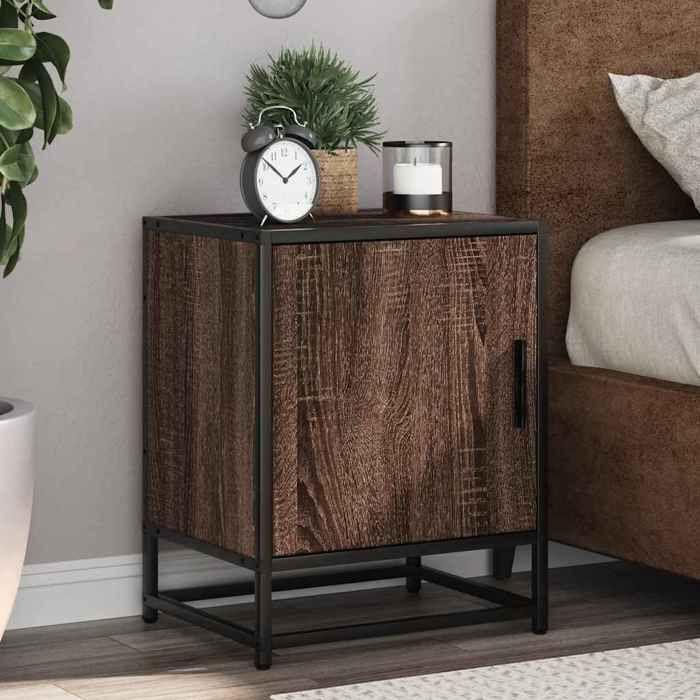 VidaXL Bedside Table Brown Oak 40x31x50cm Engineered Wood Metal, Bedside Furniture, Side Table, Bed Cabinet, 848717