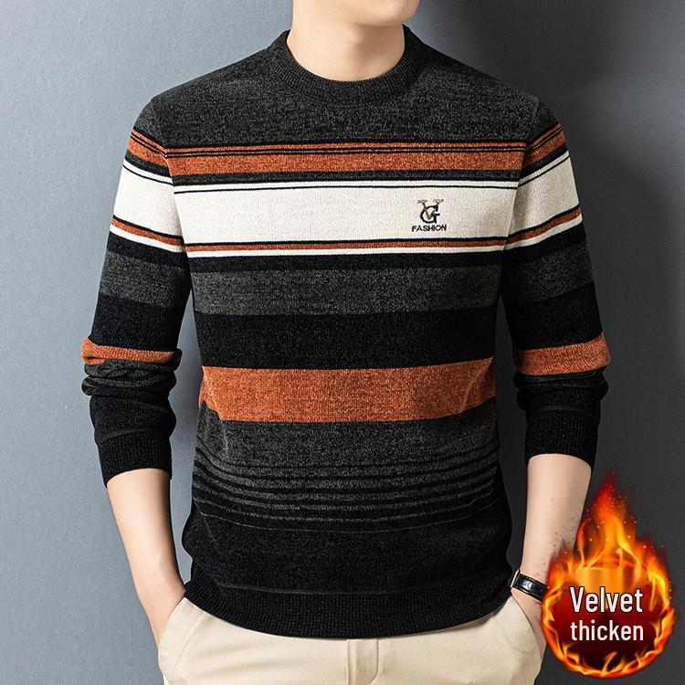 Men s Thick Chenille Knit Sweater - Warm Fleece-Lined Pullover for Winter L 115-135 kg