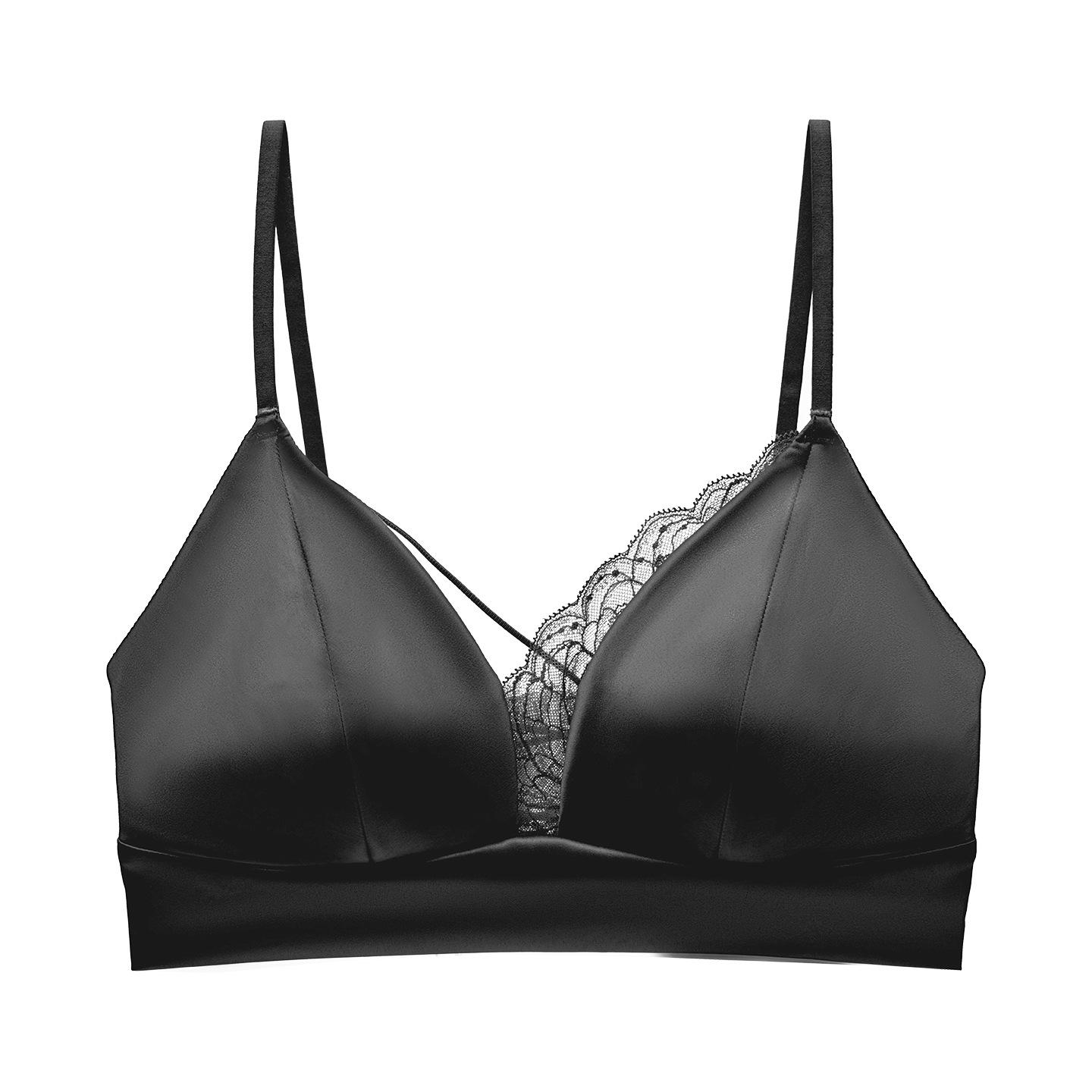 

Triangle Cup Bra Pure Lace Satin Fixed Cup Suspender Beauty Vest Sexy Underwear Ladies XL чорний
