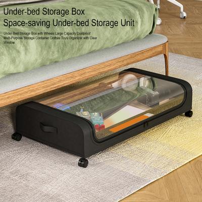 Under-Bed Storage Box with Wheels Large Capacity Dustproof Multi-Purpose Storage Container Clothes Toys Organizer with Clear Window