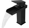Black Modern Single Hole Waterfall Widespread Vessel Faucet Hot/Cold Mixer Creative Deck Bathroom Basin Vanity for Laundry Room