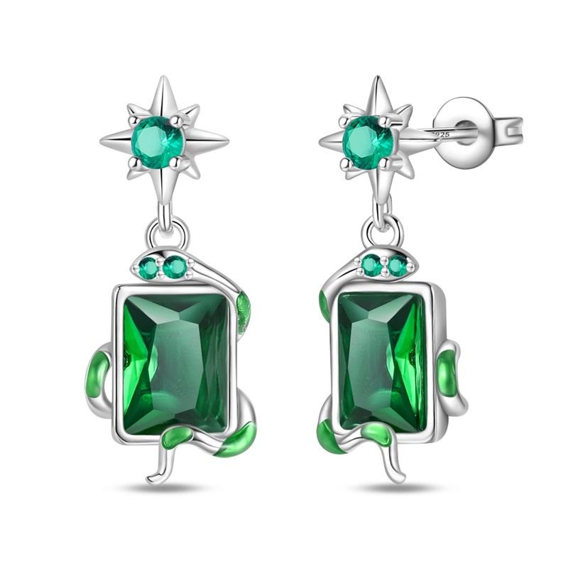 Snake Earrings 925 Silver Green Zircon Mysterious Spirit Snake Ear Studs For Women Formal Anniversary Birthday Party Jewelry