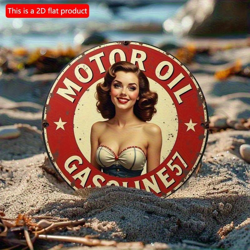 2d Flat 20*20cm Wooden Logo, Retro Motor Oil Advertising Decoration Sign, Suitable for Homes, Laundry Rooms, Gyms, Cafes, Rooms, Terraces, Kitchens