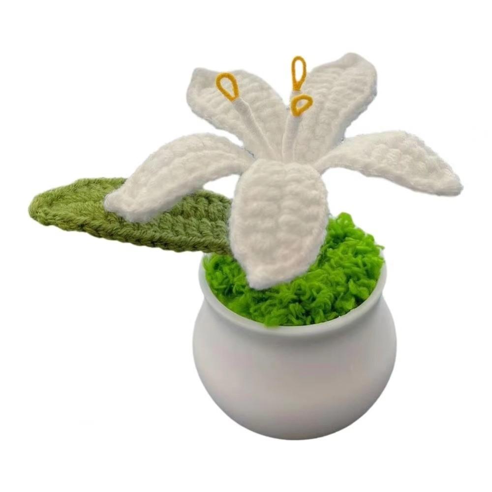 Künstliche Gestrickte Lilienblume Häkel-Topfpflanzen mit Topf Mini-Häkelblumen Handgefertigt Handgestrickte Pflanze Muttertag