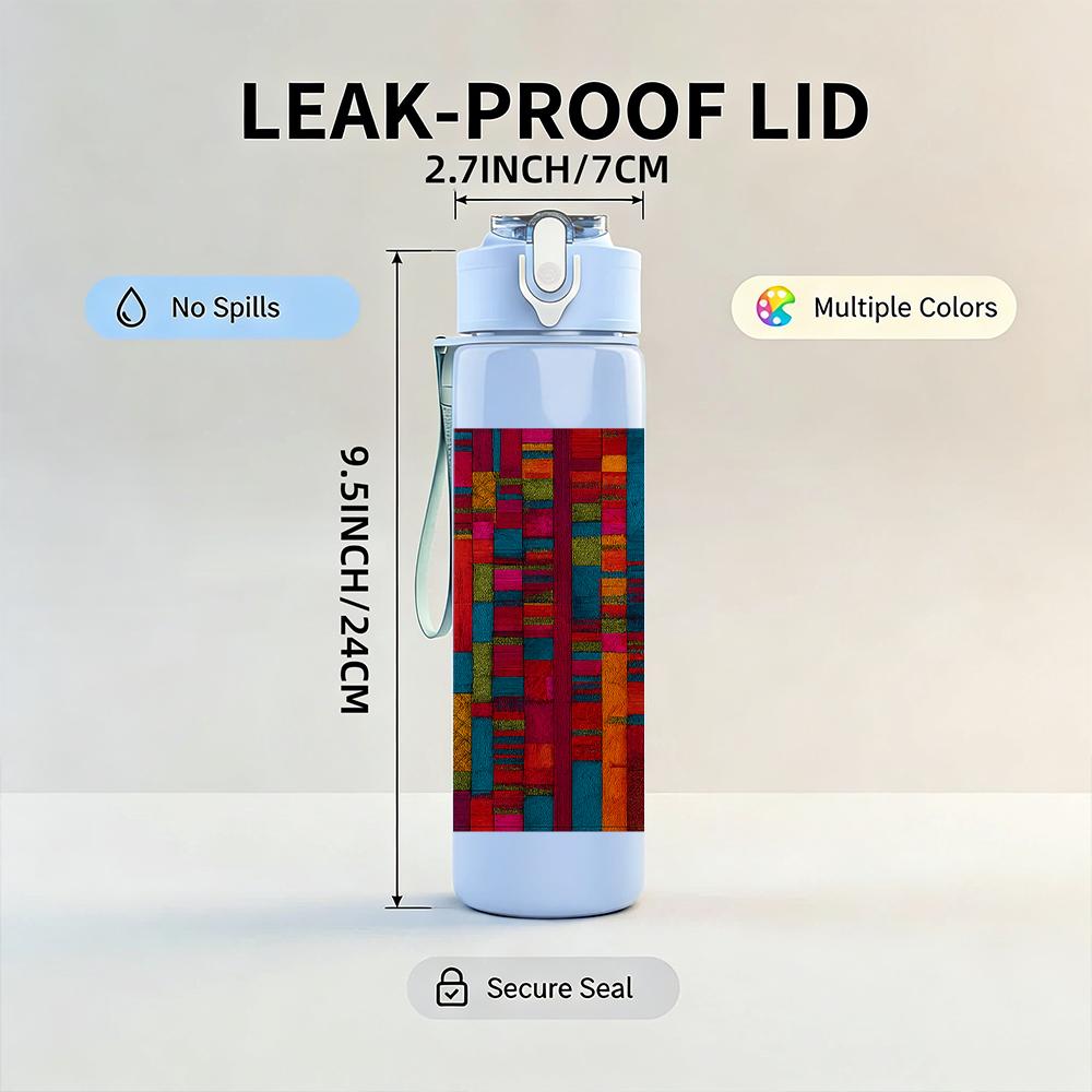 1PC Vibrant Color Block Mosaic 750ml Color Plastic Sports Water Bottle Leakproof Flip Straw Lid For Sports Office Home Use