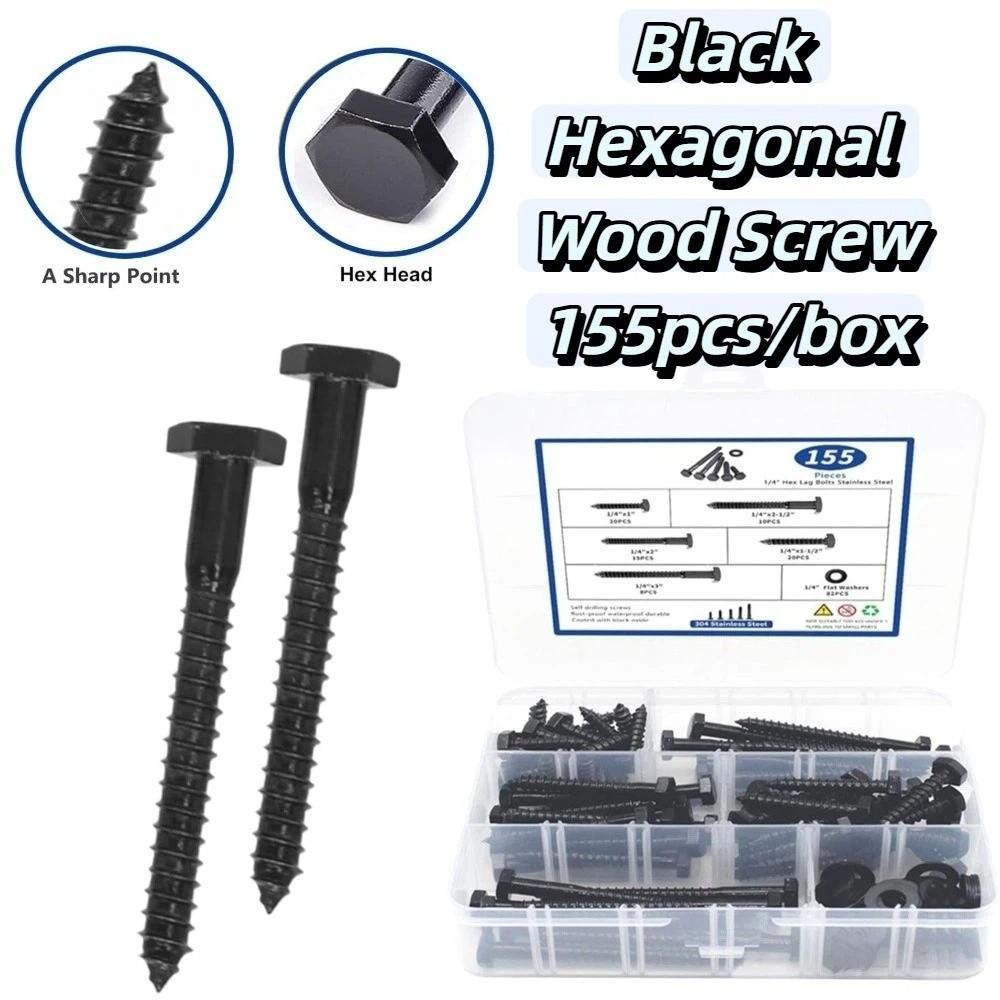 155pcs/box High-Quality Material Hex Head Wood Screws Self-Tapping Screws Construction Projects