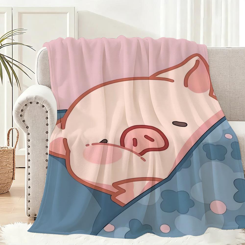 L-lulu Pig Throw Lightweight 240g Flannel Blanket Soft Skin-friendly for Summer Cooling