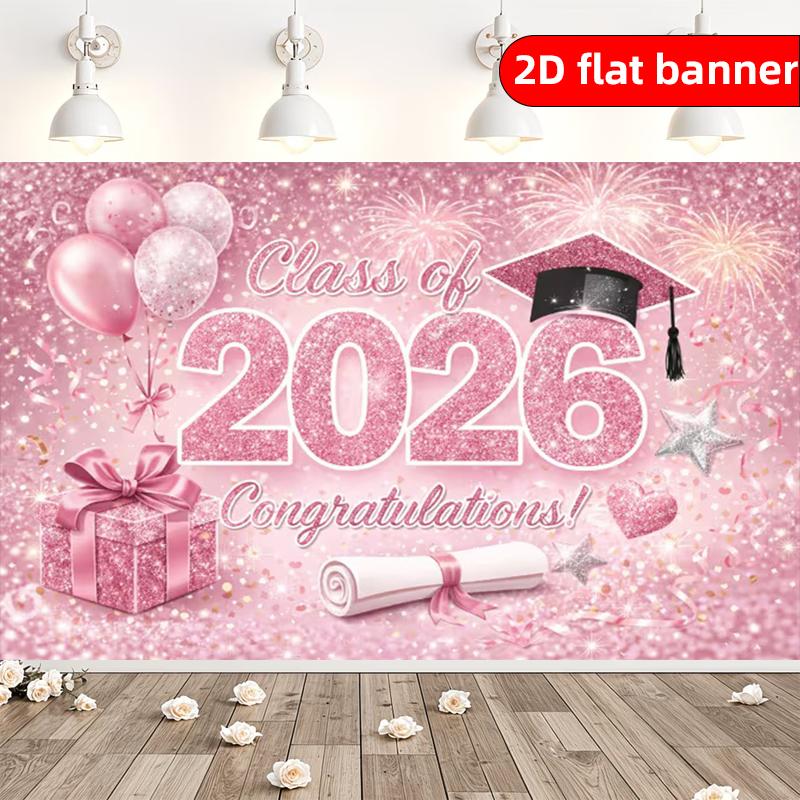 2D flat banner polyester pink graduation themed party banner holiday decoration party background fabric 100x150cm
