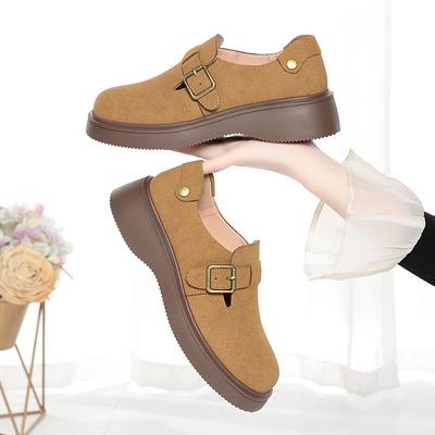 Fashion Spring Autumn Wedge Single Shoes Soft Leather Comfortable Soft Sole Shoes Middle-Aged Elderly Mom Beige White Leather Shoes