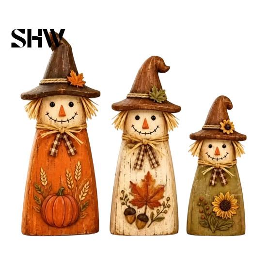 Unique Holiday Housewarming Gifts Vintage Resin Scarecrow Figurines, Fall Harvest Pumpkin Sunflower Maple Autumn Home Decor Leaf Tabletop Decor,