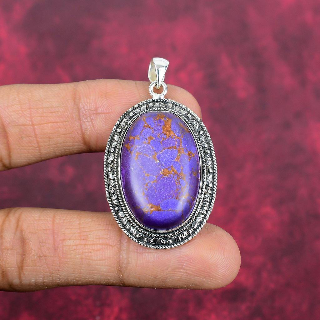 Purple Copper Turquoise Pendant, 925 Solid Sterling Silver Jewelry, Gemstone Pendant, Gift For Her Handmade Dainty Jewelry