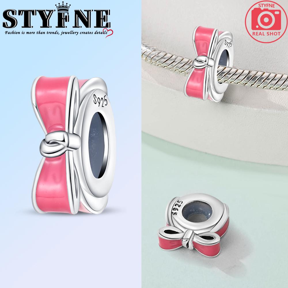 Copper Bow Charms Copper Pink Heart-Shaped Bow Pendants Charms Beads Fit Original Bangle Bracelets Diy Jewelry