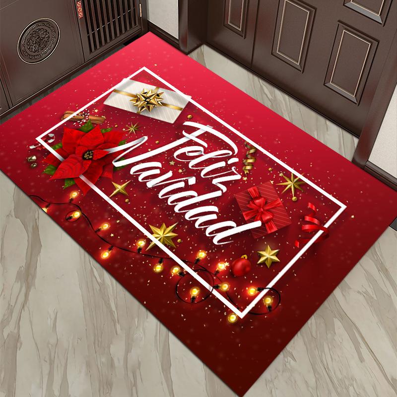 Christmas Floor Mat Red Festive Christmas Decorative Floor Mat Entry Door Non-slip Floor Mats for Home and Commercial Use