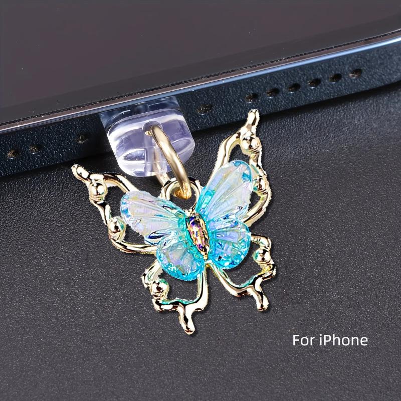 Glitter Butterfly Phone Dust Plug Accessories Decoration Hanging Pendant For Iphone For Samsung Type-C Charging Port