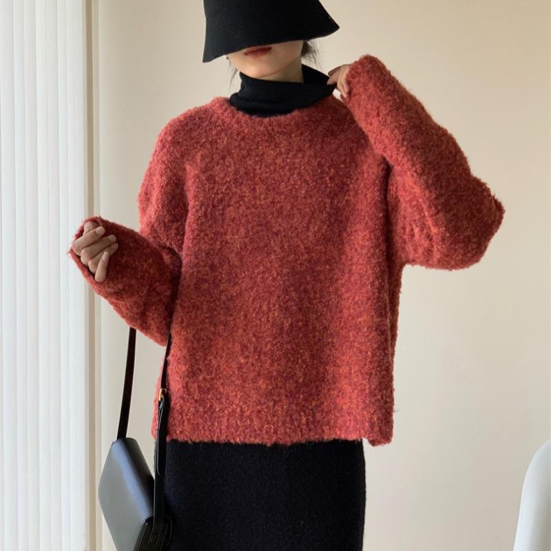 Thickened Sweater Autumn and Winter Solid Color Loose Lazy Wind Tops for Women