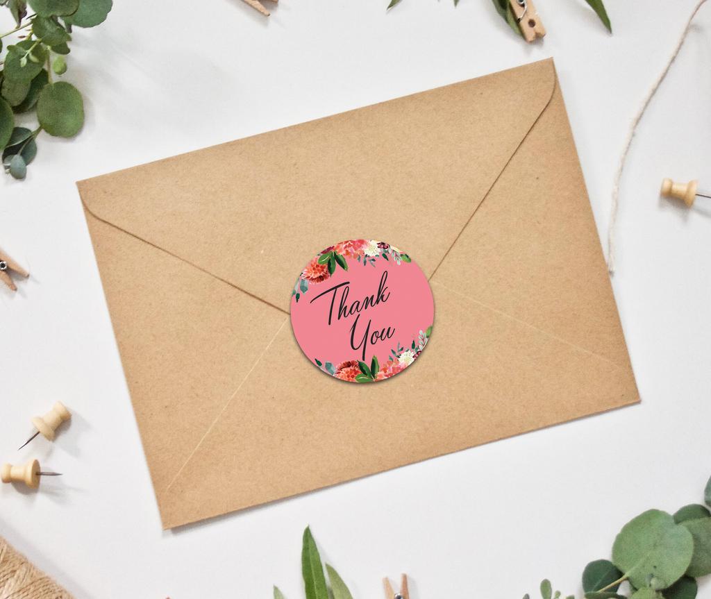Darling Souvenir Pack Of 45 Pcs Round Chrysanthemum Floral Border Black Thank You Stickers-1.6