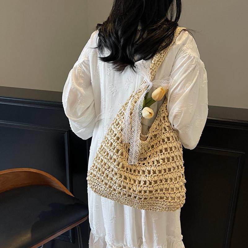 Yogodlns Fashion Crochet Straw Bag for Women Raffia Woven Tote Handbag New Hollow Clutch Beach Bag for Vacation Casual Totes