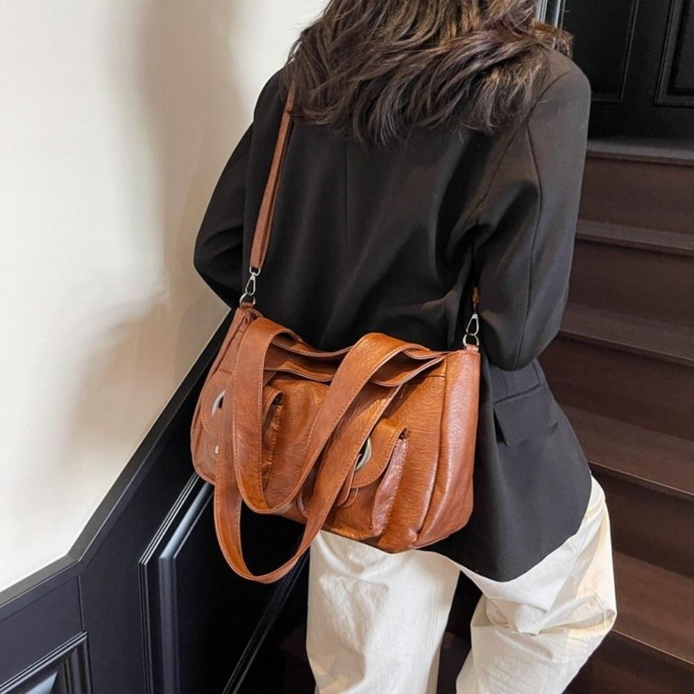 Multi Carry Faux Leather Handbag with Shoulder Crossbody and Handheld Options