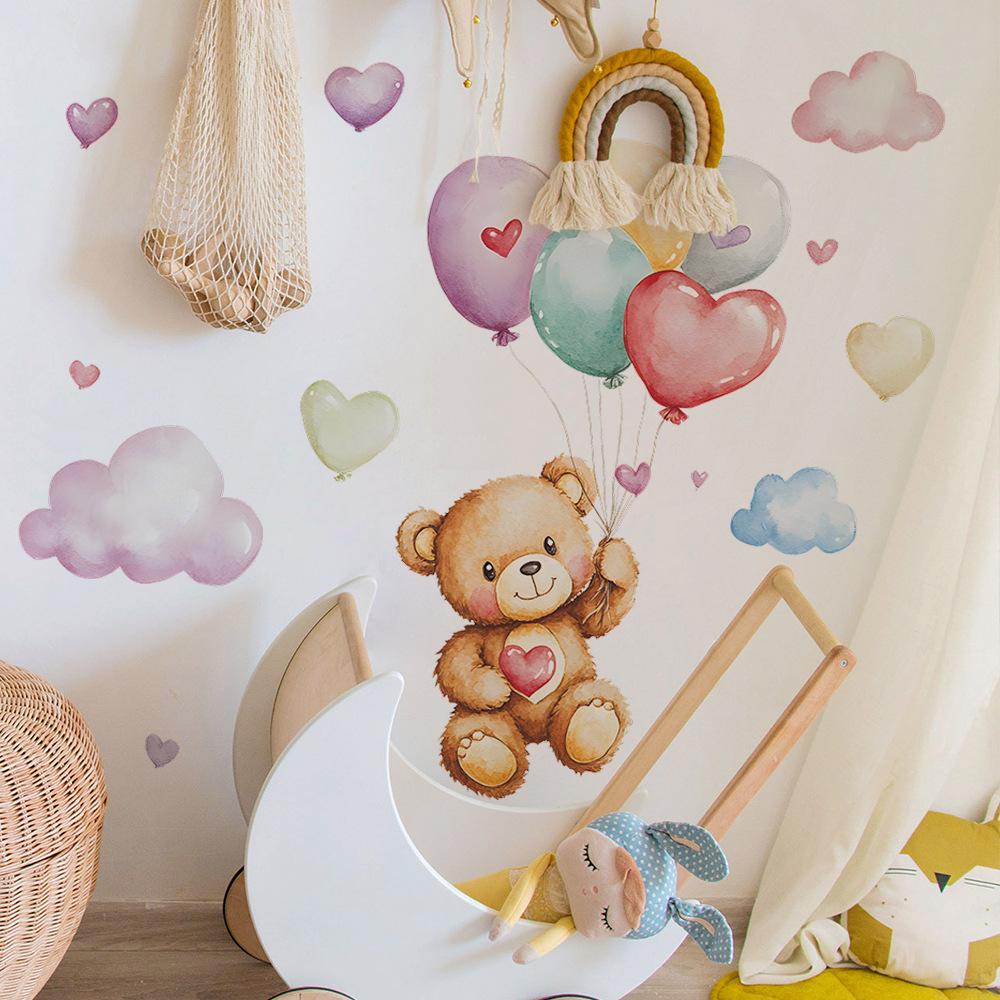 Cartoon Bear Balloon Bedroom Living Room Home Background Wall Beautification Wall Stickers