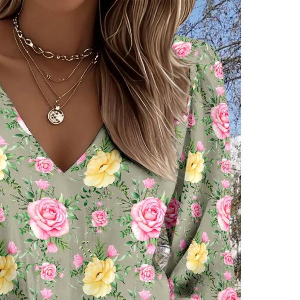 Lady Bohemian Retro Western Style V-Neck Shirt - Lantern Sleeve, Suitable for Spring and Summer Vacations, Casual Attire and Bohemian Style Wearing
