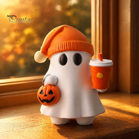 Halloween Shelf Decor Ghost Figurine, Cute Reading Statue, Ornament with Party Table Centerpiece Pumpkin Bucket, Skeleton Puppy Tabletop for