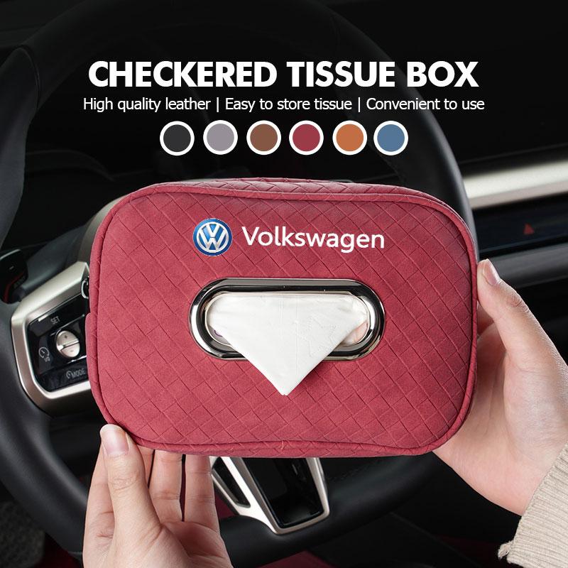 RUN1 For Volkswagen VW Universal Car Tissue Container Checkered Leather Auto Tissue Box Scirocco Jetta Beetle Golf 4 5 6 Passat Polo