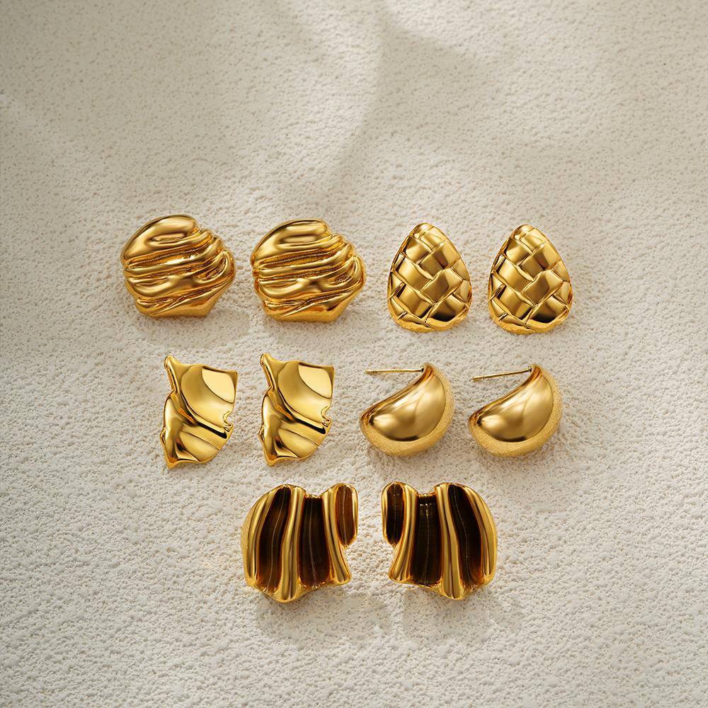 Vintage Stainless Steel Geometric Irregular Undulating Pattern Earrings 18K Gold-Plated Irregular Earrings Exquisite Fashion Jew