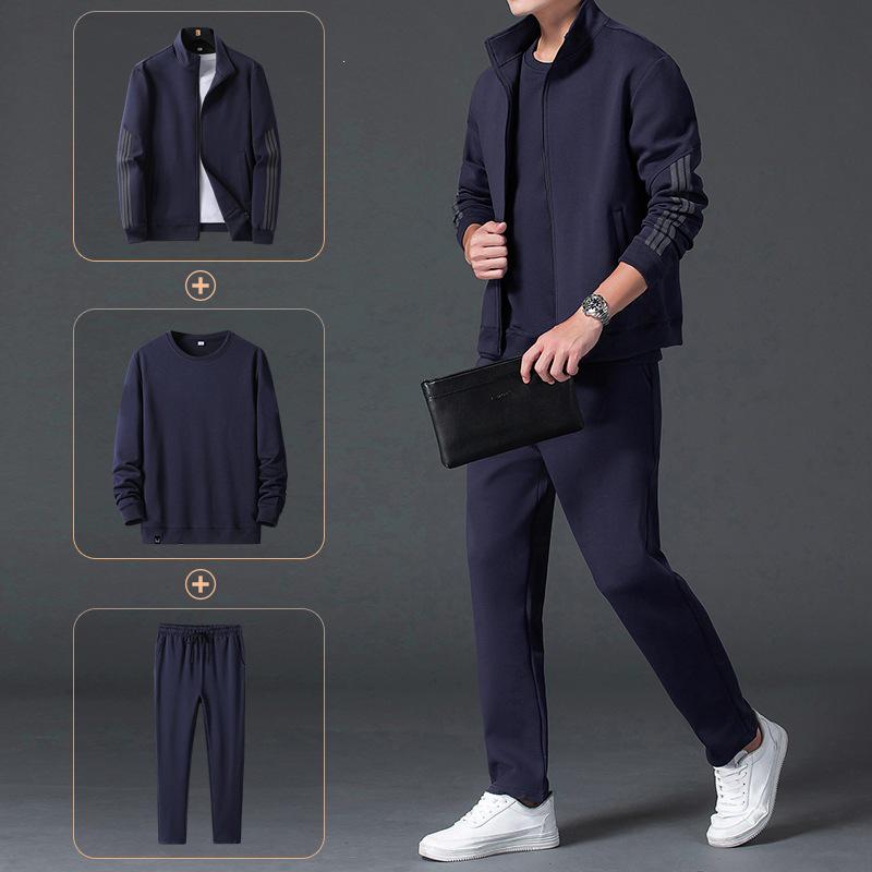 Men's Loose Fit Fleece-Lined Sports Suit - Spring/Autumn Dad's Casual Jacket & Three-Piece Set for Middle-aged & Elderly