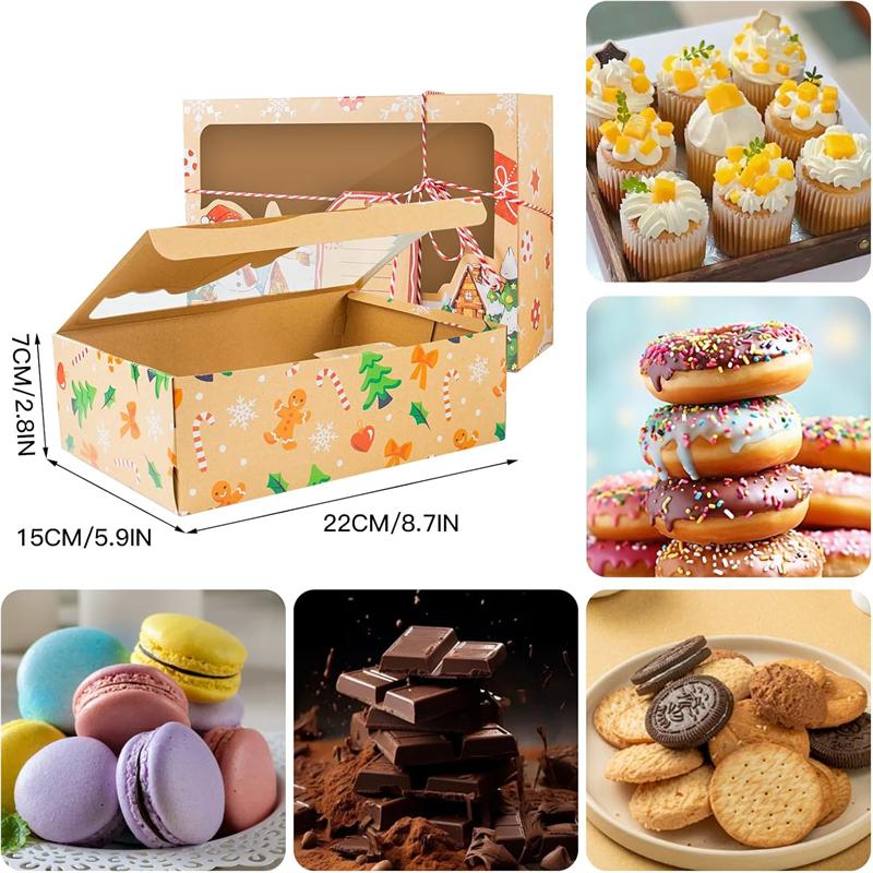 27Pack Christmas Kraft Cookie BoxesWithWindow LargeHolidayBakery Treat Gift Box For Cupcake Candies Food Packing Xmas Containera
