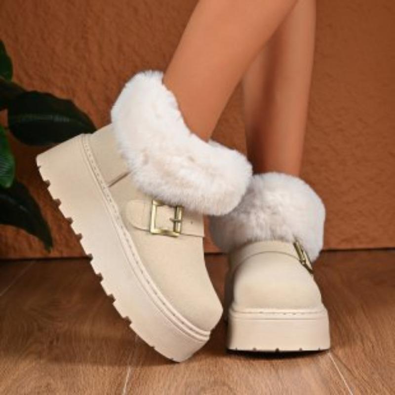 Damskie Duże Rozmiary Miękka Podeszwa Futrzany Kołnierz Zimowe Ciepłe Futrzane Jedne Śniegowce Pikowane Wyściełane Botki Kostki Antypoślizgowe Turystyczne Codzienne Sportowe Bawełniane Buty