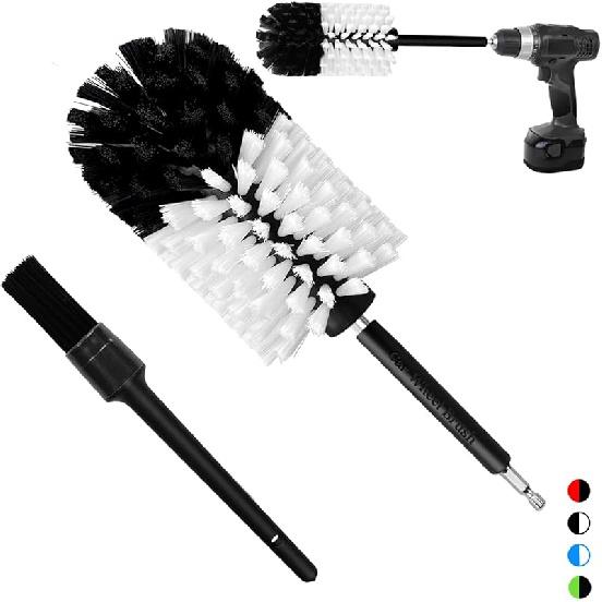 Wheel Brush Kit, Soft Drill Wheel Cleaner Brush, No Scratches Highly Dense Car Cleaning Brush Set For Wheels, Rims, Engines, Exhaust(Red/Black,2Pcs)