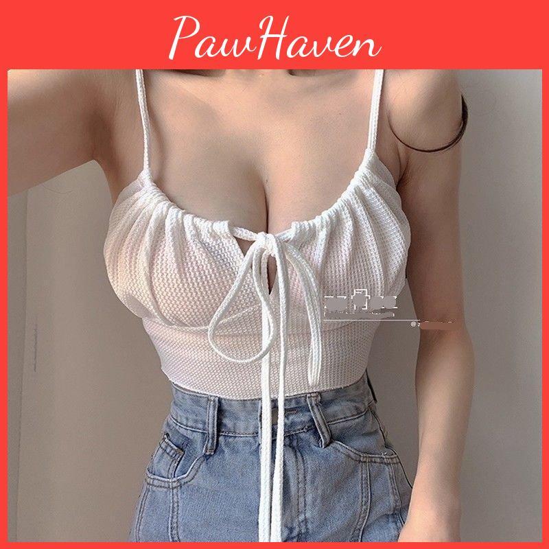 Neckline Womens Tops Large Laceup Lowcut Tops Drawstring Pleated Thin Bottoming Tank Tops
