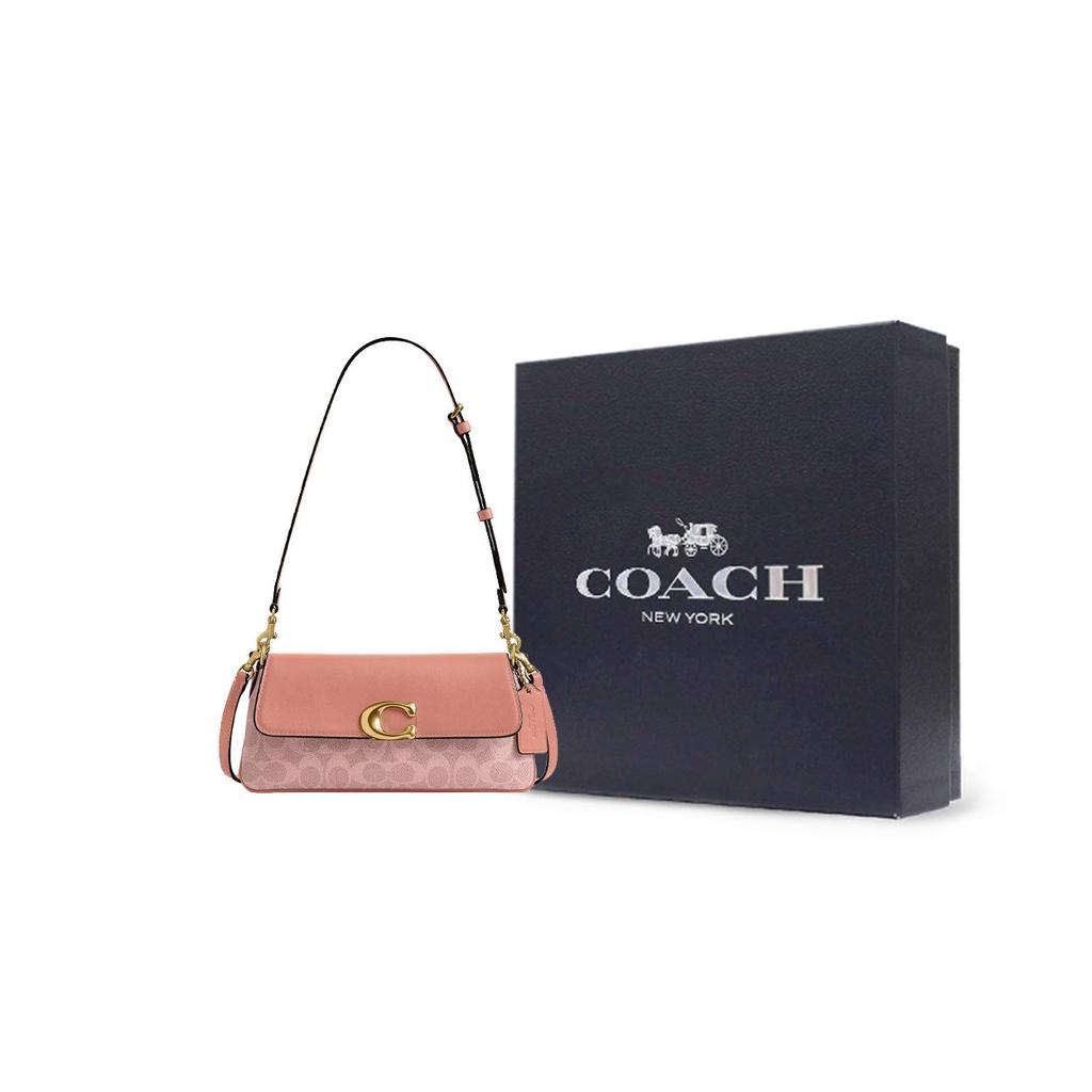 Coach Jet 11 Logo Coated Canvas And Calfskin Shoulder Bag Women Shoulder Bag Pink CBA83-B4YU2