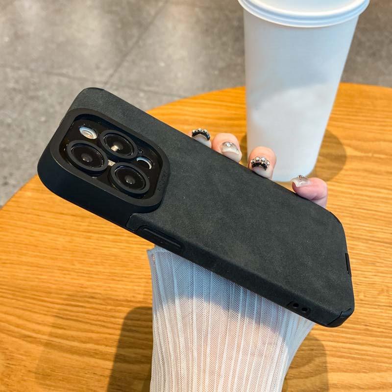 

Модный чехол для iPhone 14 13 12 11 Pro Max Plus XR XS Max X 7 8 Plus SE 2020, меховой кожаный защитный чехол для объектива iPhone X чёрный