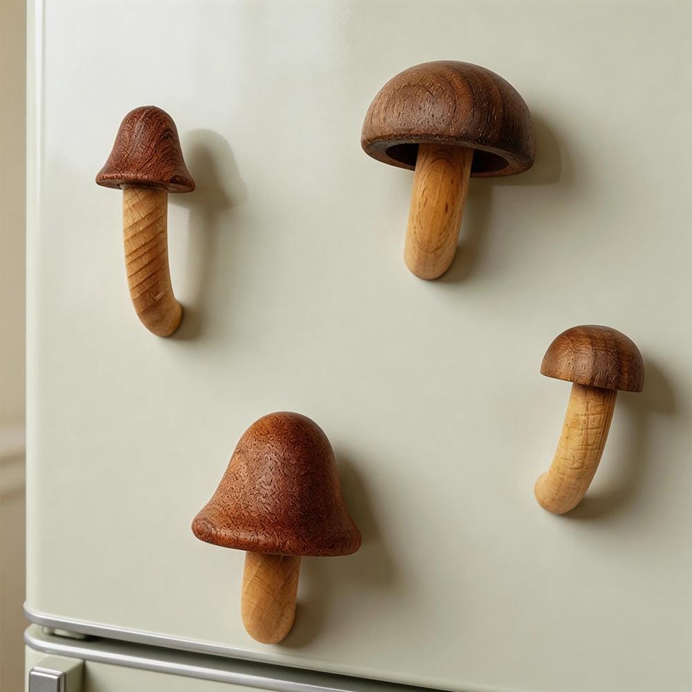 Mushroom Wooden Fridge Magnet Refrigerator Magnet Handmade 3D Solid Wood Magnet Fridge Magnets Magnetic Kitchen Decor Gift Room