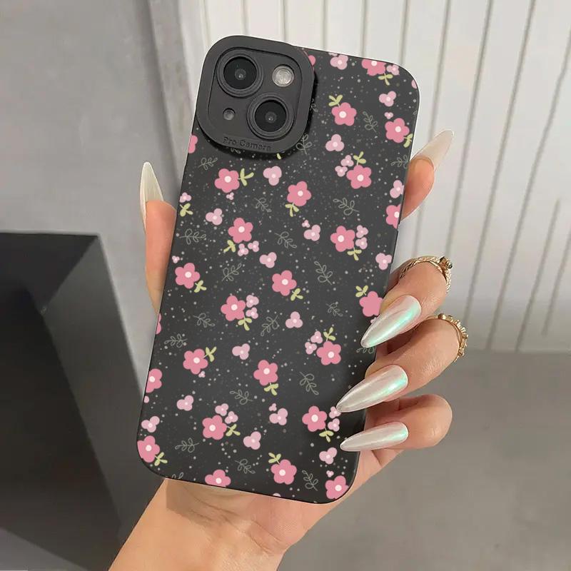 Dainty Pink Cherry Blossom Floral Art Phone Case for iPhone 17 16 15 14 13 12 11 Series Pro Max Plus Double Layer Protection