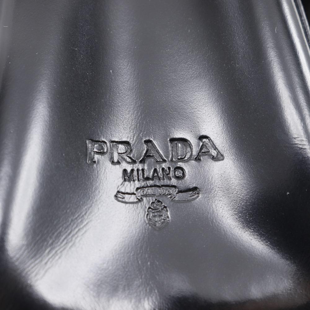 Prada One Belt Shoulder Bag Black Patent Leather Women Used