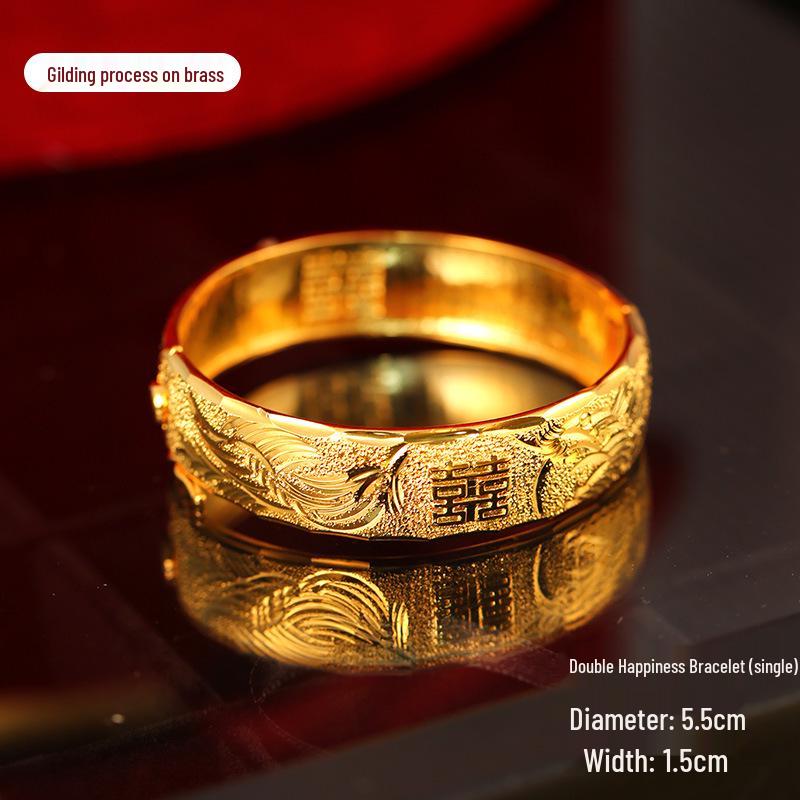 Chinese Dragon & Phoenix Retro Gold Bangle for Bride Xiuhe Dress