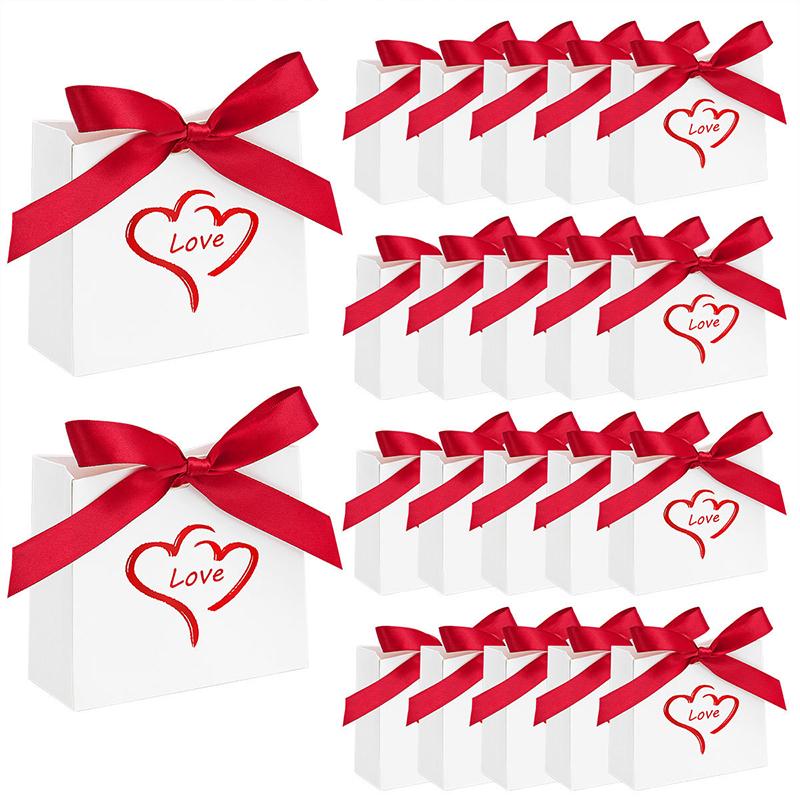 WTEMPO Wedding Valentine's Day Ribbon Bow Gift Bags Printed DIY Foldable Festive Presents Packaging Boxes for Storing and Gifting Delicate Items