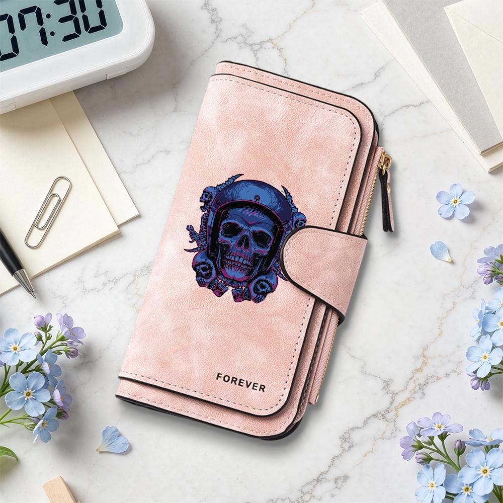 Gothic Skull Print Long Wallet Fashion Portable Card Holder Casual Purse