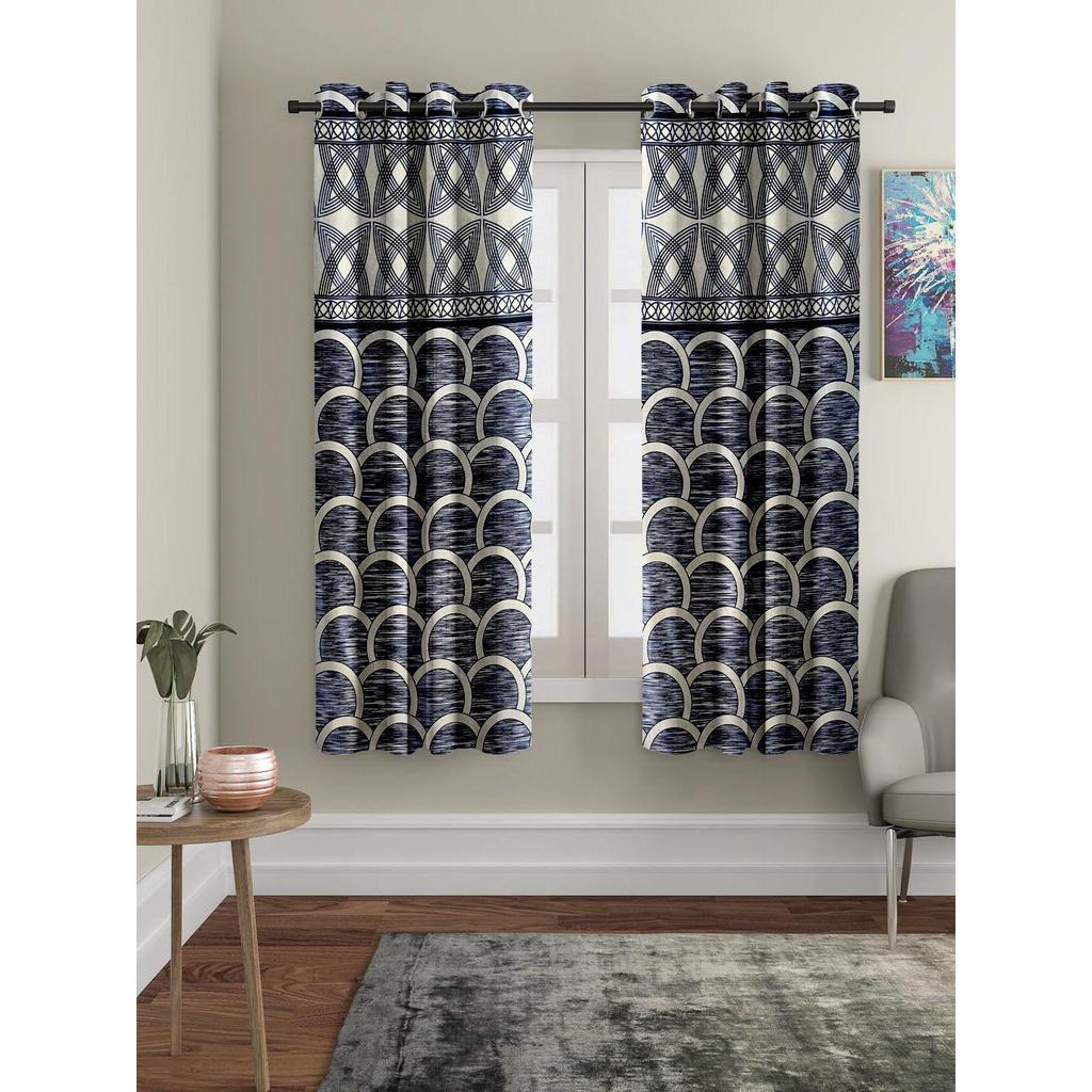 Pack of 2 Sea Ripple Polyester Window Curtains ,Dark Blue