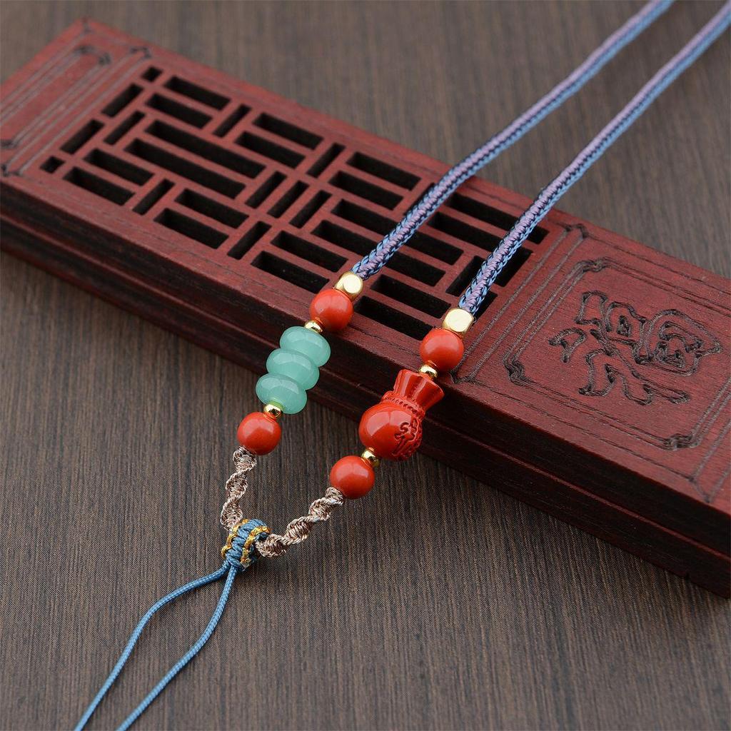Premium Cinnabar and Agate Ruyi Necklace Cord with Jade Pendant