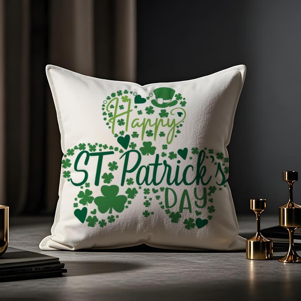 Irish Print Cushion Cover Anti-dustmite Pillowcase Invisible Zipper Silky Short Plush Sofa Cushion Cover