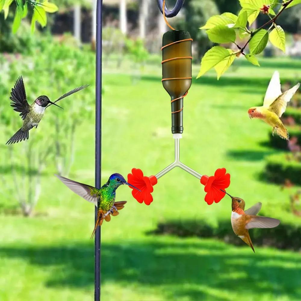 

3pcs Double Head Floral Hummingbird Feeder Leak-Proof Water Feeding Wild Birding Accessory 3pcs