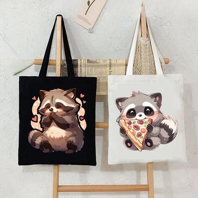 Printed Canvas Bag Women's Cute Animal Shoulder Carrier Bag Large Capacity Shopping Bag Women's Fashion Handbag