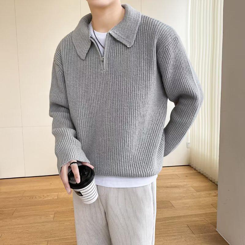 

Men s Half-Zip Polo Sweater - American-Style Knitwear for Fall & Winter M