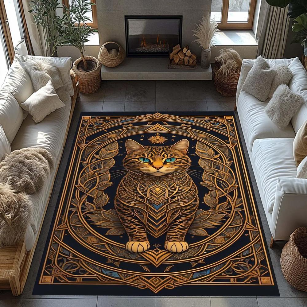 Vintage Zwarte Kat Print Vloerkleed, Art Nouveau Bloemen Halloween Vloermat voor Woonkamer Slaapkamer Speelkamer Studentenkamer Huisdecoratie